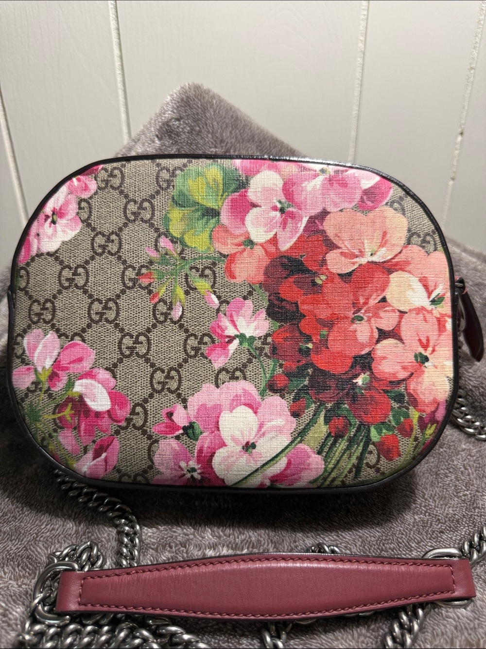 Gucci GG Canvas Crossbody Bag with Pink Floral Print